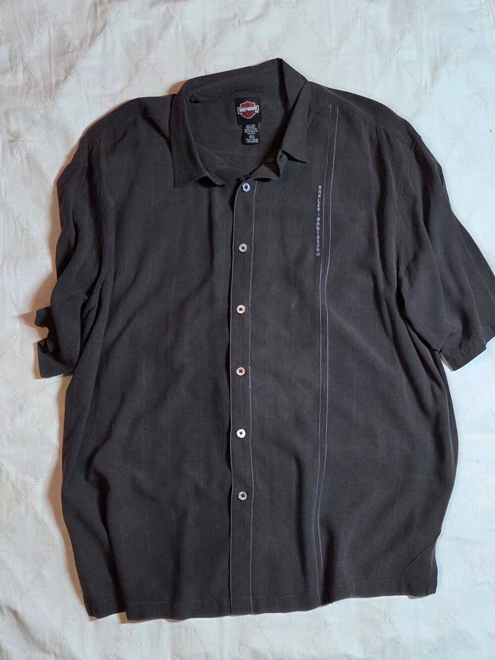 Harley Davidson 100% Silk Embroided Short Sleeve Shirt Men's 2XL